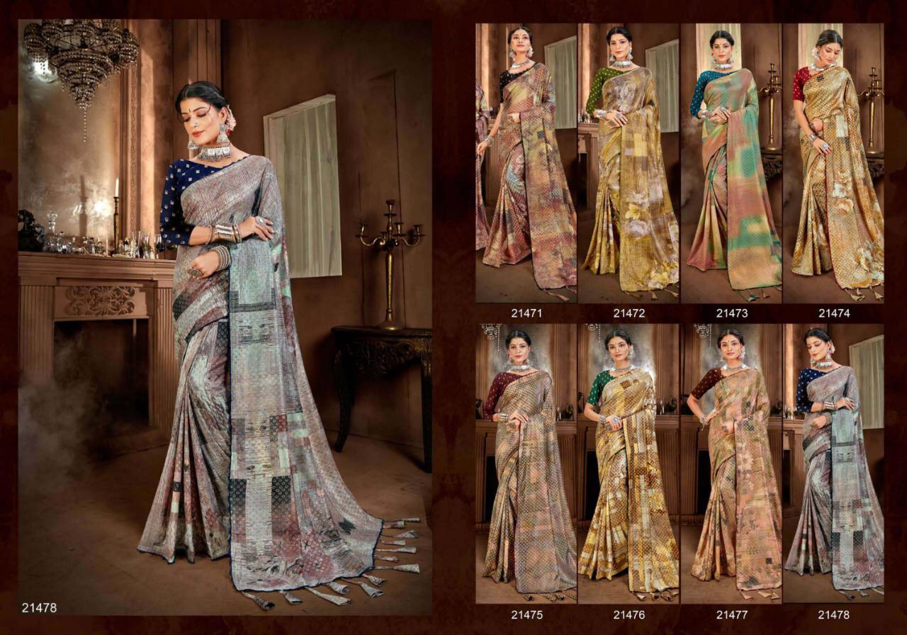 5D DESIGNER BAASURI Latest fancy Designer Casual wear Twill Silk Digital Print With Foil Printed Saree Collection 